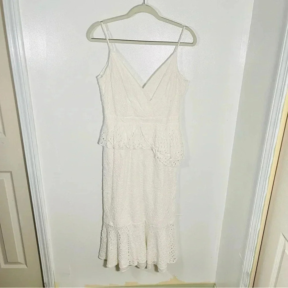 Yumi Kim Dynasty Riviera White Eyelet Midi Dress Ruffle Sleeveless Party Shower - Picture 2 of 13